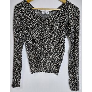 HOLLISTER CALIFORNIA Black Floral Long Sleeve Top Scoop Neck Size M